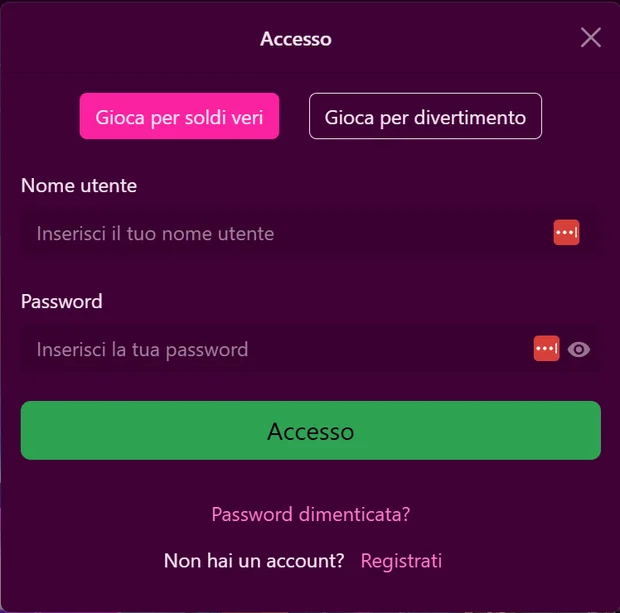 Schermata login Candyland