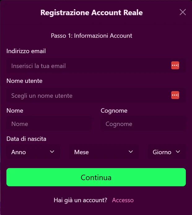 Schermata di registrazione Candyland